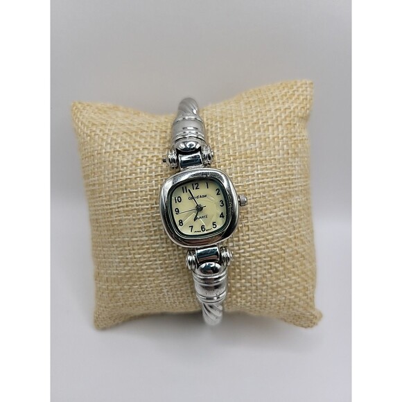 Vintage Cote d Azur Wristwatch Silver Tone Cuff Bracelet Cream Dial Square - Picture 6 of 12